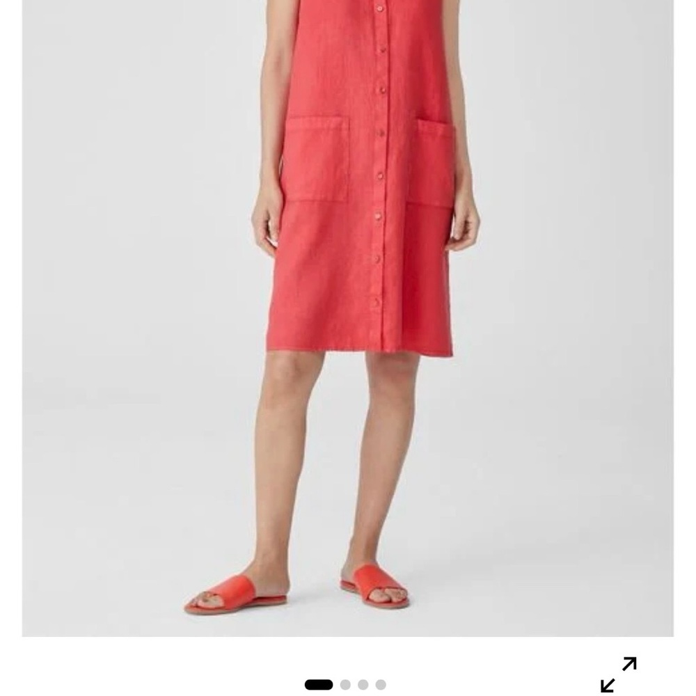 Eileen Fisher Coral Button-Front Linen Shift Dress